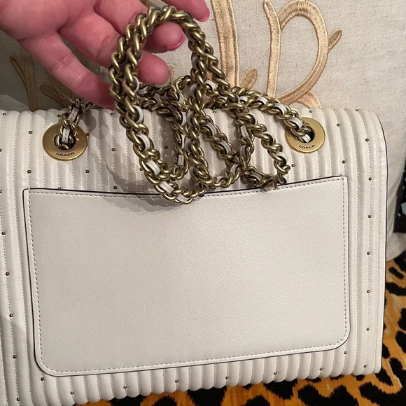 COACH Parker White/Cream Handbag with Quilting & Gold Rivets Shoulder Crossbody - Picture 8 of 16